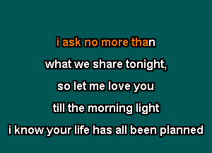 i ask no more than
what we share tonight,
so let me love you

till the morning light

i know your life has all been planned