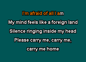 I'm afraid of all I am

My mind feels like a foreign land

Silence ringing inside my head

Please carry me, carry me,

carry me home