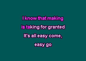 I know that making

is taking for granted
It's all easy come,

easy go