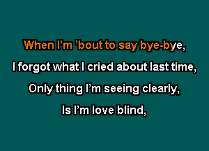 When Pm bout to say bye-bye,

I forgot what I cried about last time,

Only thing I'm seeing clearly,

ls I'm love blind,