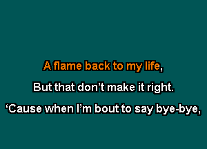 A flame back to my life,
But that don't make it right.

Cause when I'm bout to say bye-bye,