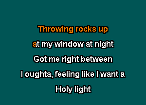 Throwing rocks up
at my window at night

Got me right between

I oughta, feeling like I want a

Holy light