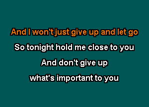 And I won'tjust give up and let go
So tonight hold me close to you

And don't give up

what's important to you