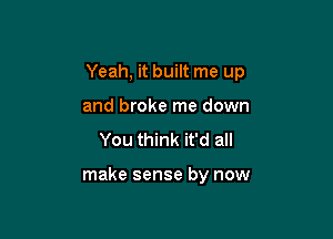 Yeah, it built me up

and broke me down
You think it'd all

make sense by now