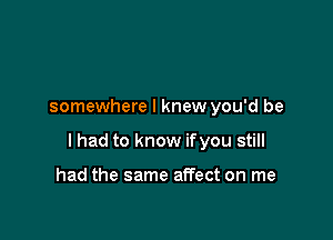 somewhere I knew you'd be

I had to know ifyou still

had the same affect on me