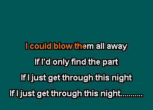 I could blow them all away
lfl'd only fmd the part
If I just get through this night

If I just get through this night ...........