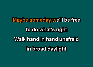 Maybe someday we'll be free
to do what's right
Walk hand in hand unafraid

in broad daylight