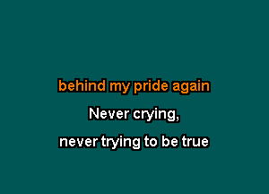 behind my pride again

Never crying,

never trying to be true