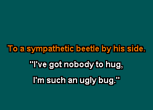 To a sympathetic beetle by his side.

I've got nobody to hug,

I'm such an ugly bug.