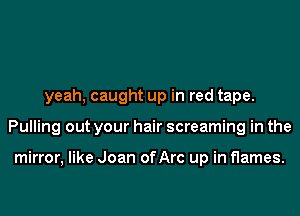 yeah, caught up in red tape.
Pulling out your hair screaming in the

mirror, like Joan ofArc up in flames.