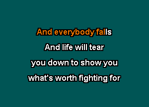 And everybody falls
And life will tear

you down to show you

what's worth fighting for