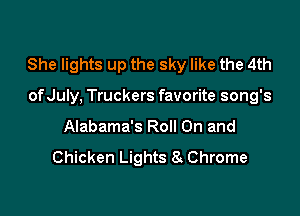 She lights up the sky like the 4th

ofJuly, Truckers favorite song's
Alabama's Roll On and

Chicken Lights 8K Chrome