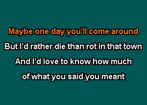 Maybe one day youtll come around
But Pd rather die than rot in that town
And Pd love to know how much

of what you said you meant