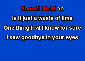 Should I hold on
Is it just a waste of time
One thing that I know for sure

I saw goodbye in your eyes