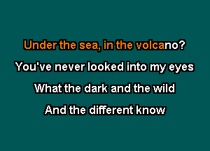 Under the sea, in the volcano?

You've never looked into my eyes

What the dark and the wild
And the different know