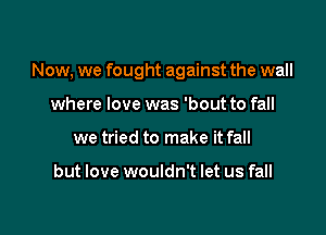 Now, we fought against the wall

where love was 'bout to fall
we tried to make it fall

but love wouldn't let us fall