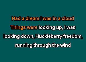 Had a dream I was in a cloud

Things were looking up, lwas

looking down, Huckleberry freedom,

running through the wind