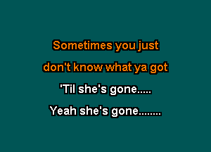 Sometimes you just

don't know what ya got

'Til she's gone .....

Yeah she's gone ........