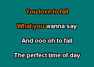 You love to fall
What you wanna say

And 000 oh to fall

The perfect time of day