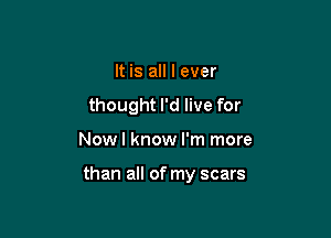 It is all I ever
thought I'd live for

Nowl know I'm more

than all of my scars