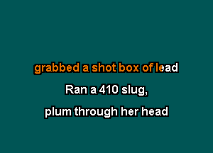 grabbed a shot box oflead

Ran a 410 slug,

plum through her head