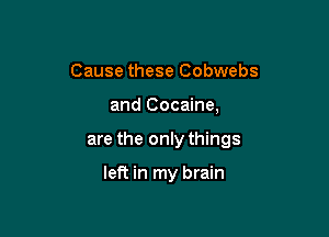 Cause these Cobwebs

and Cocaine,

are the only things

left in my brain