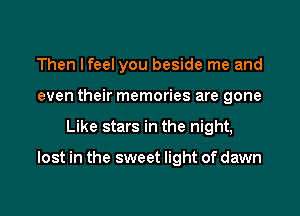 Then I feel you beside me and
even their memories are gone
Like stars in the night,

lost in the sweet light of dawn