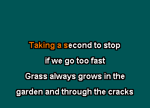 Taking a second to stop
if we go too fast

Grass always grows in the

garden and through the cracks