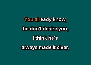 You already know,

he don't desire you,

Ithink he's

always made it clear,