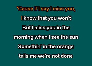 'Cause ifl say I miss you,
I know that you won't
Butl miss you in the

morning when I see the sun

Somethin' in the orange

tells me we're not done