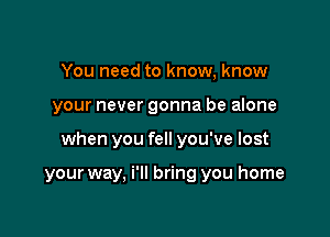 You need to know, know

your never gonna be alone

when you fell you've lost

your way, i'll bring you home