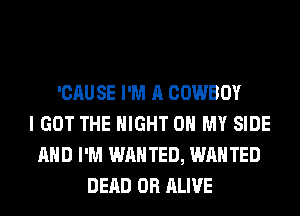 'CAU SE I'M A COWBOY
I GOT THE NIGHT OH MY SIDE
AND I'M WANTED, WANTED
DEAD OR ALIVE