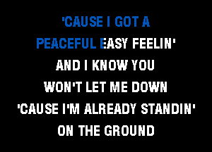 'CAUSE I GOT A
PEACEFUL EASY FEELIH'
AND I KNOW YOU
WON'T LET ME DOWN
'CAU SE I'M ALREADY STANDIH'
ON THE GROUND