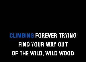 CLIMBING FOREVER TRYING
FIND YOUR WAY OUT
OF THE WILD, WILD WOOD