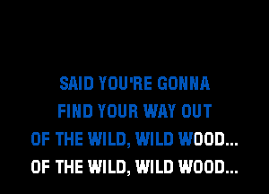 SAID YOU'RE GONNA
FIND YOUR WAY OUT
OF THE WILD, WILD WOOD...
OF THE WILD, WILD WOOD...