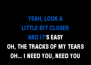 YEAH, LOOK A
LITTLE BIT CLOSER
AND IT'S EASY
0H, THE TRACKS OF MY TEARS
OH... I NEED YOU, NEED YOU