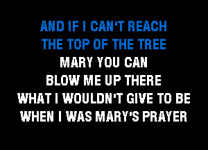 MID IF I CAN'T REACH
THE TOP OF THE TREE
MARY YOU CAN
BLOW ME UP THERE
WHAT I WOULDN'T GIVE TO BE
WHEN I WAS MARY'S PRAYER