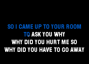 SO I CAME UP TO YOUR ROOM
TO ASK YOU WHY
WHY DID YOU HURT ME SO
WHY DID YOU HAVE TO GO AWAY