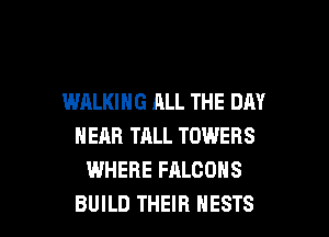WALKING ALL THE DAY
HEAR TALL TOWERS
WHERE FALCONS

BUILD THEIR HESTS l