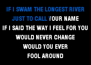 IF I SWAM THE LONGEST RIVER
JUST TO CALL YOUR NAME
IF I SAID THE WAY I FEEL FOR YOU
WOULD NEVER CHANGE
WOULD YOU EVER
FOOL AROUND