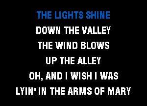 THE LIGHTS SHINE
DOWN THE VALLEY
THE WIND BLOWS
UP THE ALLEY
0H, AND I WISH I WAS
LYIH' IN THE ARMS 0F MARY