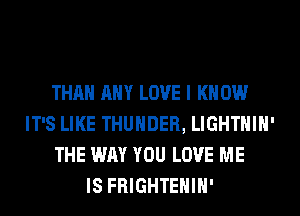 THAN ANY LOVE I K 0W
IT'S LIKE THUNDER, LIGHTHIH'
THE WAY YOU LOVE ME
IS FRIGHTEHIH'