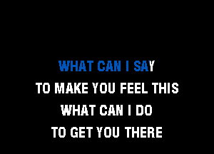 WHAT CAN I SAY

TO MAKE YOU FEEL THIS
WHAT CAN I DO
TO GET YOU THERE