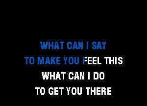 WHAT CAN I SAY

TO MAKE YOU FEEL THIS
WHAT CAN I DO
TO GET YOU THERE