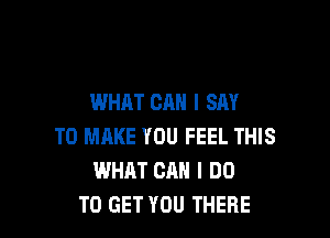 WHAT CAN I SAY

TO MAKE YOU FEEL THIS
WHAT CAN I DO
TO GET YOU THERE