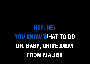 HEY, HEY

YOU KNOW WHRT TO DO
0H, BABY, DRIVE AWAY
FROM MALIBU