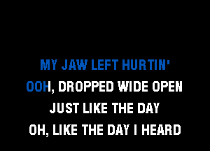 MY JAW LEFT HURTIN'
00H, DROPPED WIDE OPEN
JUST LIKE THE DAY
0H, LIKE THE DAY I HEARD