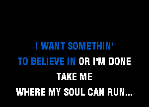 I WANT SOMETHIH'
TO BELIEVE IN OR I'M DONE
TAKE ME
WHERE MY SOUL CAN RUN...