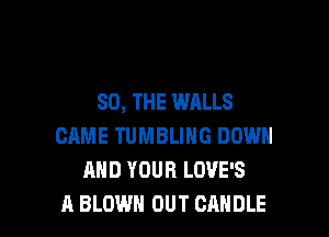 SO, THE WALLS
CAME TUMBLING DOWN
AND YOUR LOVE'S

A BLOWN OUT CANDLE l
