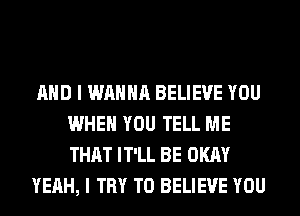 AND I WANNA BELIEVE YOU
WHEN YOU TELL ME
THAT IT'LL BE OKAY

YEAH, I TRY TO BELIEVE YOU